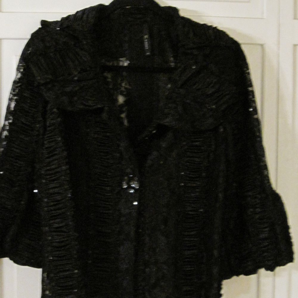 Ladies black lace/sequin jacket/w silky tank S 10